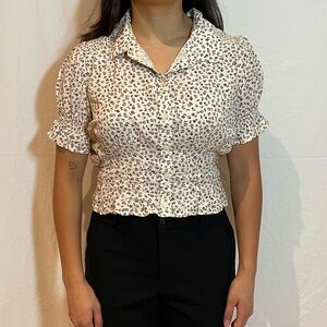 American Eagle Cream Crop Button Front